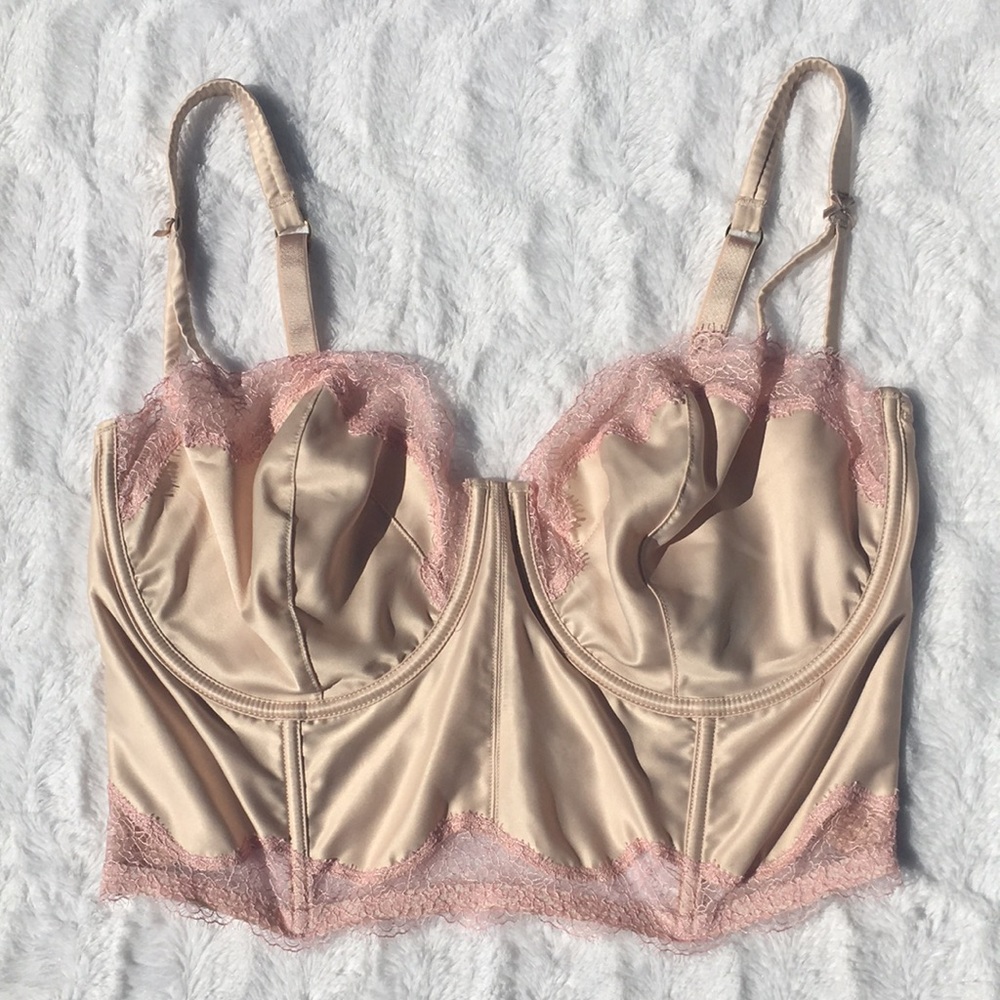 Victoria's Secret Nude and Pink Longline Lace Bra